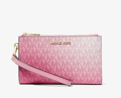 Michael Kors MK Jet Set Travel Double Zip Phone Wristlet Wallet Carnation Ombré