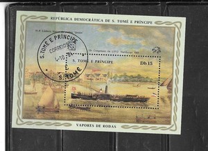 ST THOMAS SC#762 1984 SHIP SOUVENIR SHEET CTO XF OLD TOPICAL PICTORIAL STAMP