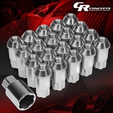 J2 M12X1.5 7075 ALUMINUM 25MM OD/50MM L 20PCS OPEN END LUG NUT W/ADAPTER SILVER