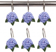 12PCS Spring Hydrangea Floral Shower Curtain Hooks, Blue Purple Flower