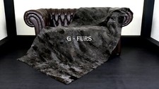 Luxury Real Gray Shearling Sheepskin Fur Throw - Rug - Carpet