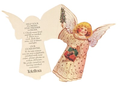 VTG Teleflora Ephemera Angel Christmas Card Holiday Directions Holly Insert New
