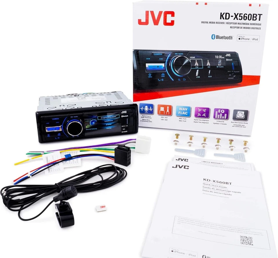 JVC KD-X560BT Marine Boat UTV Digital Media Player Bluetooth Rear Camera Input - Image 3 of 4