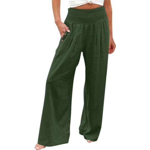 Summer Wide Leg Pants Women Loose Palazzo Pants Pocket Elastic Waist Pants* - Picture 23 of 60