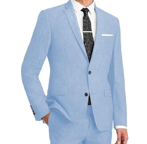 Men 2 Piece Linen Suit Summer Wedding Bestmen Groom Formal Tuxedos - Picture 21 of 21