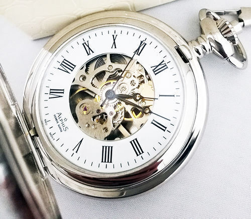 Alphis Orologio Svizzero Da Tasca a Corda Meccanico Scheletrico Doppia Scocca - Picture 1 of 1