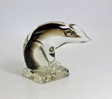 Murano Clear Cased Sommerso Smokey Glass Polar Bear on Ice Figurine Sculpture