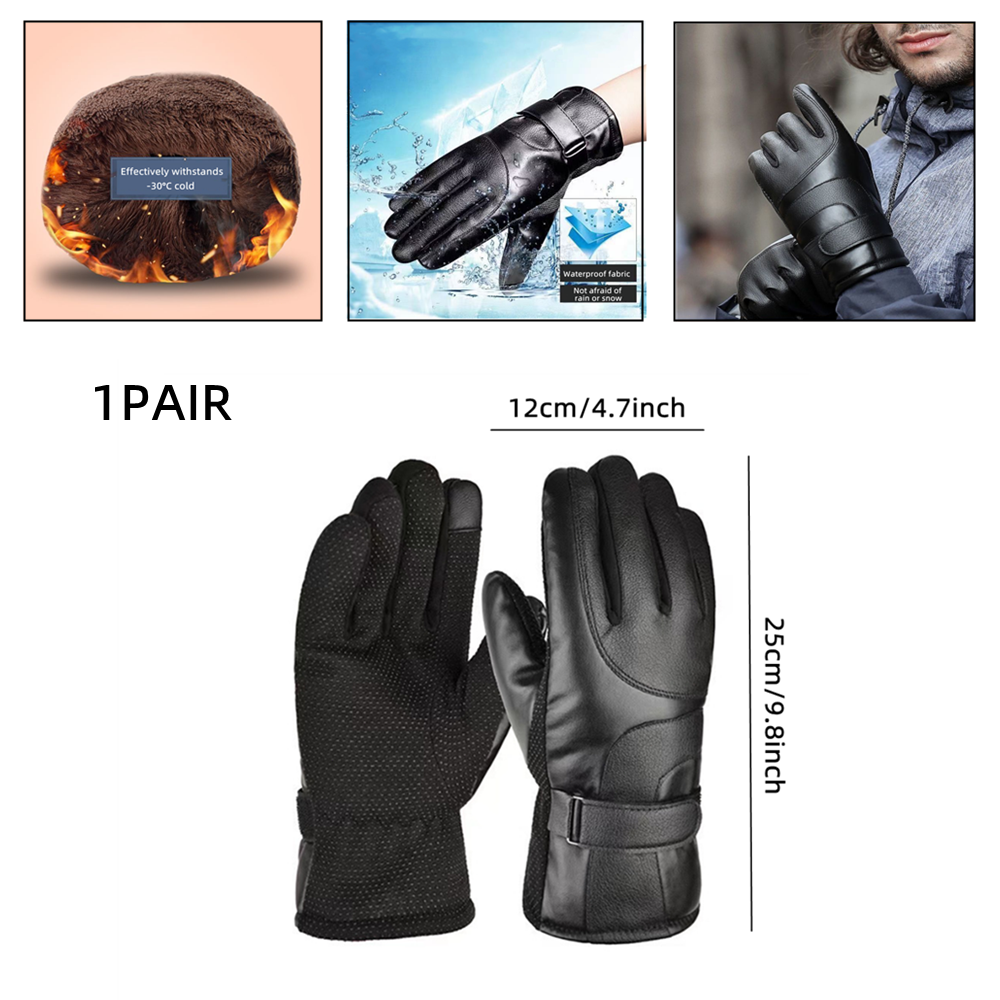 1Pair Black Motorcycle Riding Universal Waterproof Winter Warm Gloves Trim