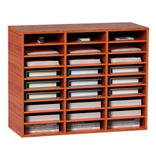 Uimoso Wood Literature Organizer File Sorter Paper Storage Holder 27 Slots Brown