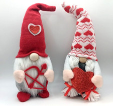 Set of 2 Valentine's Day Gnomes. Red Hearts, Braids, Wooden Noses Cupids Bow