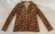 Cyrus Women's Leopard Animal Print Button Up Long Sleeve Polyester Blouse Size S