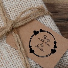 Personalised Heart Rubber Stamp, Handmade by name, business, for cards crafts