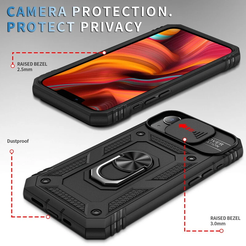 Case For iPhone 16 15 Pro Max 14 13 12 Slide Camera ShockProof Ring Holder Cover - Image 4 of 4
