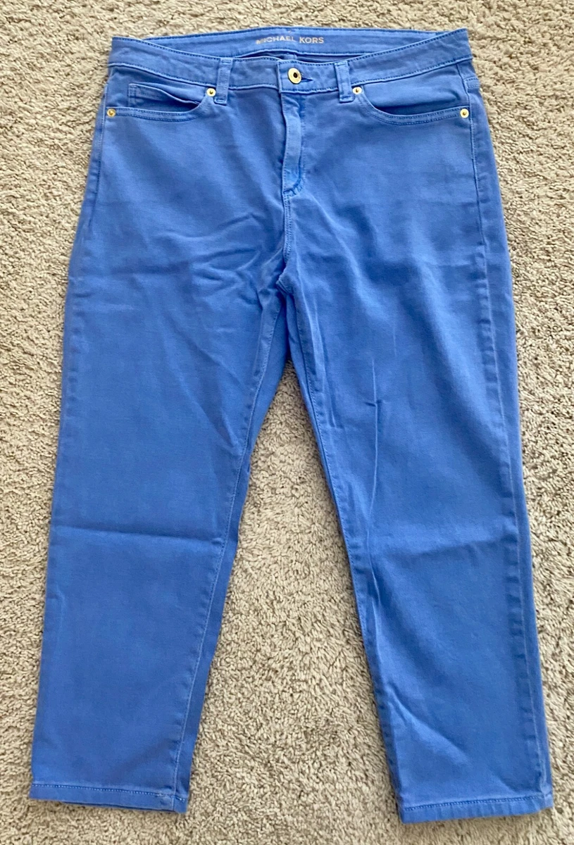 Michael Kors Blue Denim Capri Cropped Length Jeans MK Logo Cotton Stretch 10