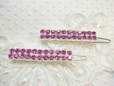 Double Row Pink Swarovski element crystals side clip style barrette pair NEW
