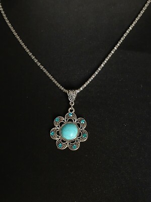 NEW BIJOUX BY MEERA GENUINE TURQUOISE STONE FLOWER NECKLACE #73