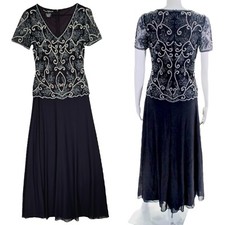 Pisarro Nights Beaded Overlay Evening Maxi Dress Gown Size 2 Blue Elegant Classy