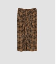 Zara Brown Check Midi Sarong Style Skirt Sz XS