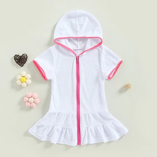 Girls Swim Cover Up Kids Swimsuit Coverup Bathing Suit Hooded Bathrobe Absorbent - Picture 6 of 12
