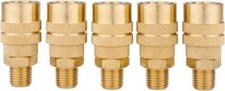 5 Piece 1/4" Body 1/4 NPT 145 psi Brass Industrial Pneumatic Coupling Plug Set