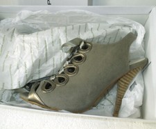 NEW DOROTHY PERKINS Taupe Suedette Slingback Ribbon Lace-Up Shoes Size 6