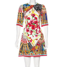 🆓US🛃 SS2015 Dolce & Gabbana fans floral printed silk Dress IT 36