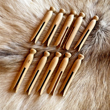 Vintage 10 ROUND HEAD Hard Wood Clothes Pins Cottage Primitive Crafts