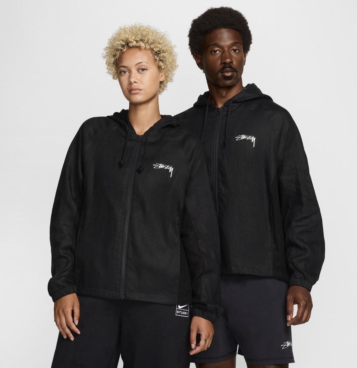 Stussy X Nike NRG Linen Shell Zip Hooded Jacket Coat Black