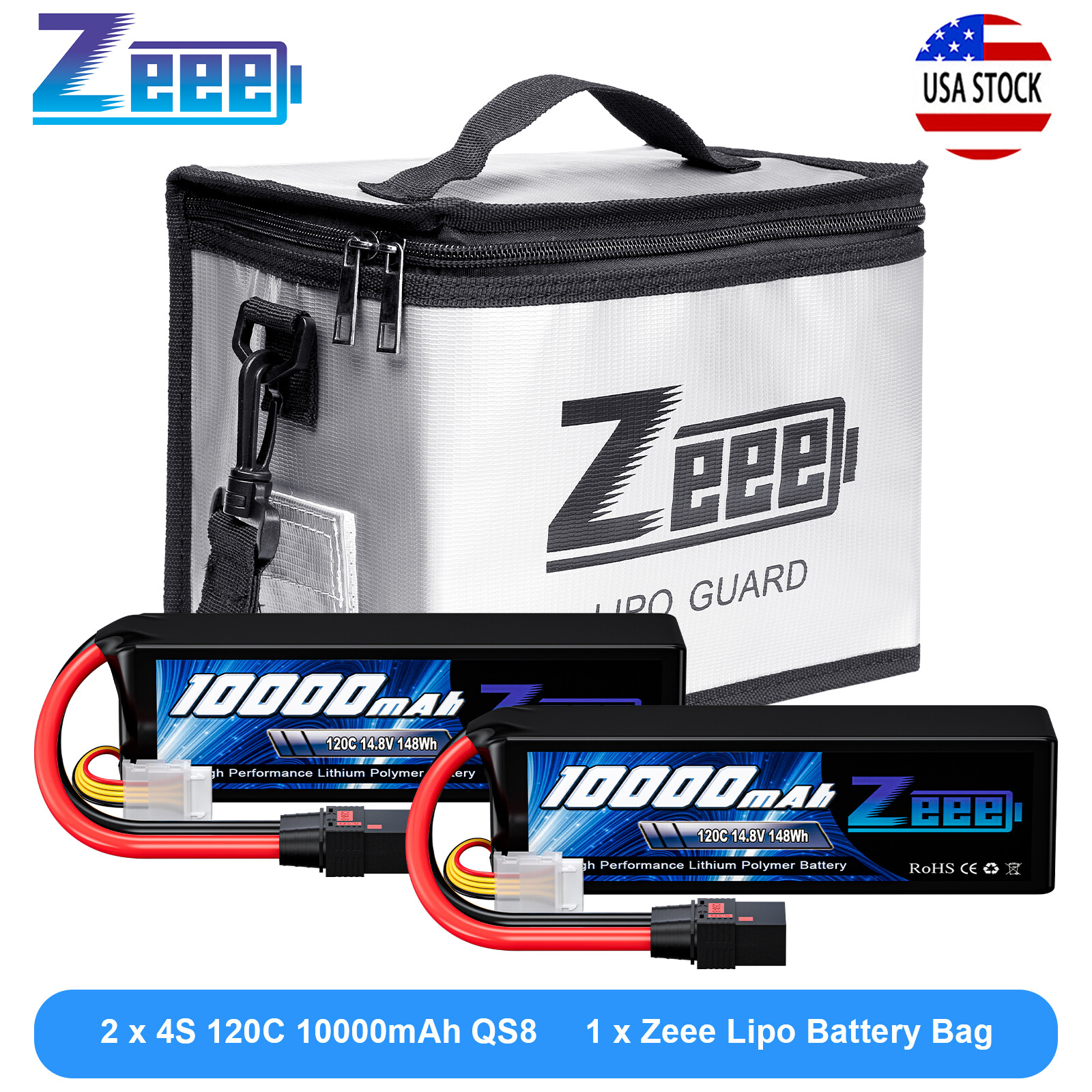2x Zeee 14.8V 120C 10000mAh 4S Lipo Battery QS8 Plug Soft Pack for Xmaxx RC Car