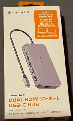 Hyper HyperDrive Dual 4K HDMI 10-in-1 USB-C Hub for M1 or M2 MacBook Brand New 