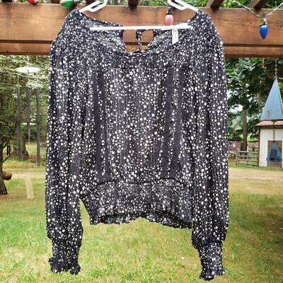 American Rag Black, White and Silver Star Long Sleeve Blouse - XL