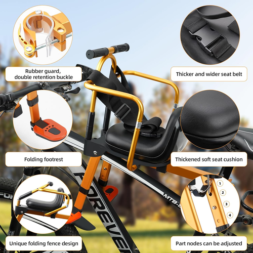 Adjustable Rear Child Bike Seat with Backrest & Armrests for Kids - Picture 2 of 6