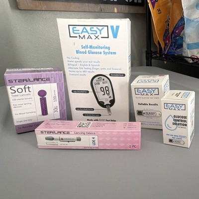 EASY MAX V Glucose Monitoring Kit, STERILANCE Lancets, Test Strips