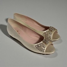Kate Spade New York Satin Rhinestone Bow Wedge Heels Champagne Ivory 7.5 B