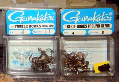 Gamakatsu Round Bend Treble Hooks - 2 Pks - #47108  sz4  / 11 Hooks per Pk - New