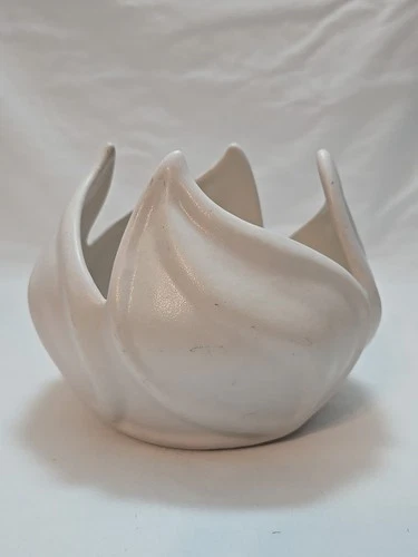 Vintage Van Briggle Art Pottery Lotus Leaf Tulip Bowl Planter Matte White Signed