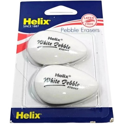 Helix Eraser Pack Of 2, Latex Free White Pebble Ergonomic Latex Free School