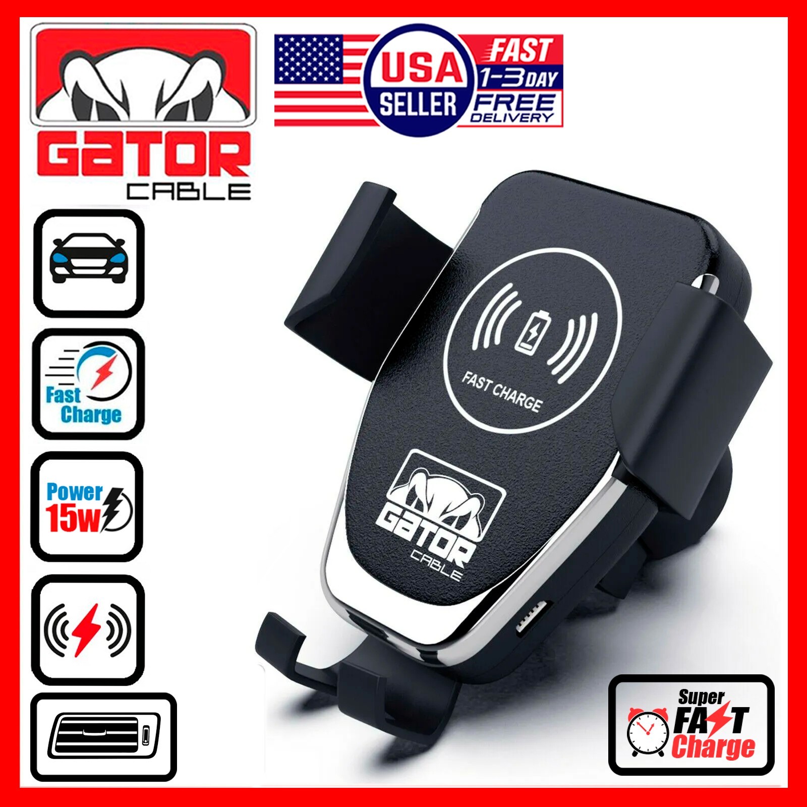 Wireless Phone Charger Car Mount Holder Air Vent Fast Charge Dock Pad Stand Clip