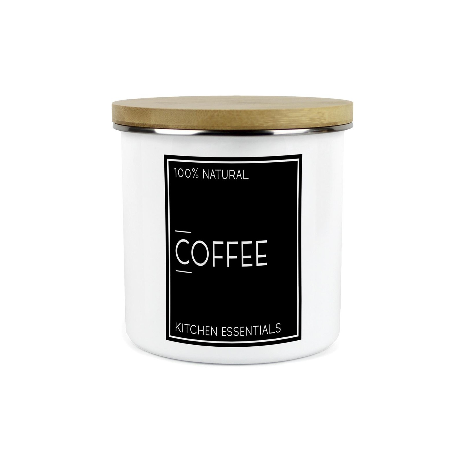 Inverted Minimalist Coffee Storage Canister - Enamel & Bamboo Kitchen Container