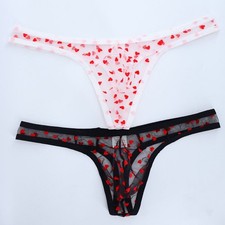 Party Wear Men Thongs Breathable Underwear Classic Theme Heart Printed
