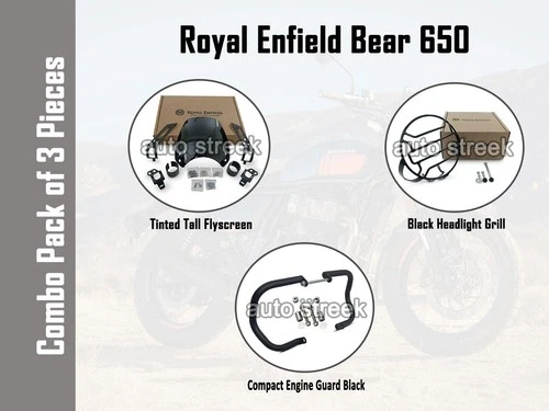 Royal Enfield BEAR 650 Combo Of Tall Flyscreen, Headlight Grill & Engine Guard