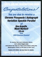2026 Bowman Aiva Arquette Chrome Prospects Autograph Speckle Refractor #/299