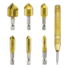 Countersink Drill Bit Set 6 PCS 5 Flute 90 Degree Center Punch HSS 6-19mm