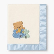 Vintage Cuddletime Baby Blanket Teddy Bear Blue Satin Nursery Keepsake Classic