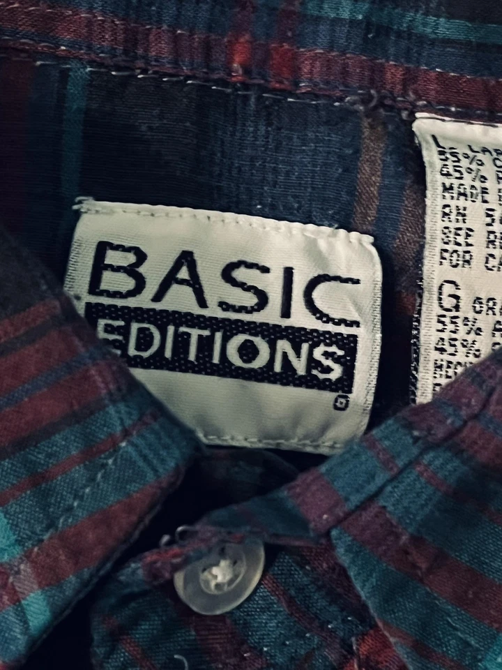 Shirt Mens Large Blue Green Red Plaid Western Pearl Snap Cowboy Basic Editions - Image 3 of 4