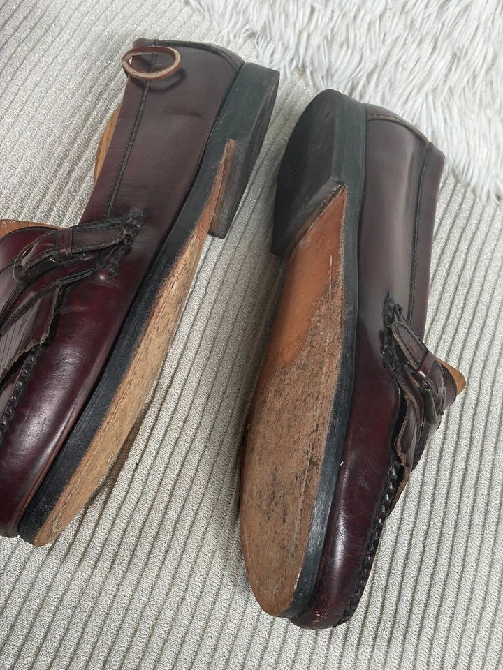Mocasín Cole Haan Para Hombres Kiltie Penny Cuero Sangre de Buey Borgoña Sin Cordones 10D Preppy Foto 4 de 4