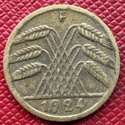 Germany, Weimar Republic 1924-F Aluminum-Bronze 5 Rentenpfennig. KM# 32