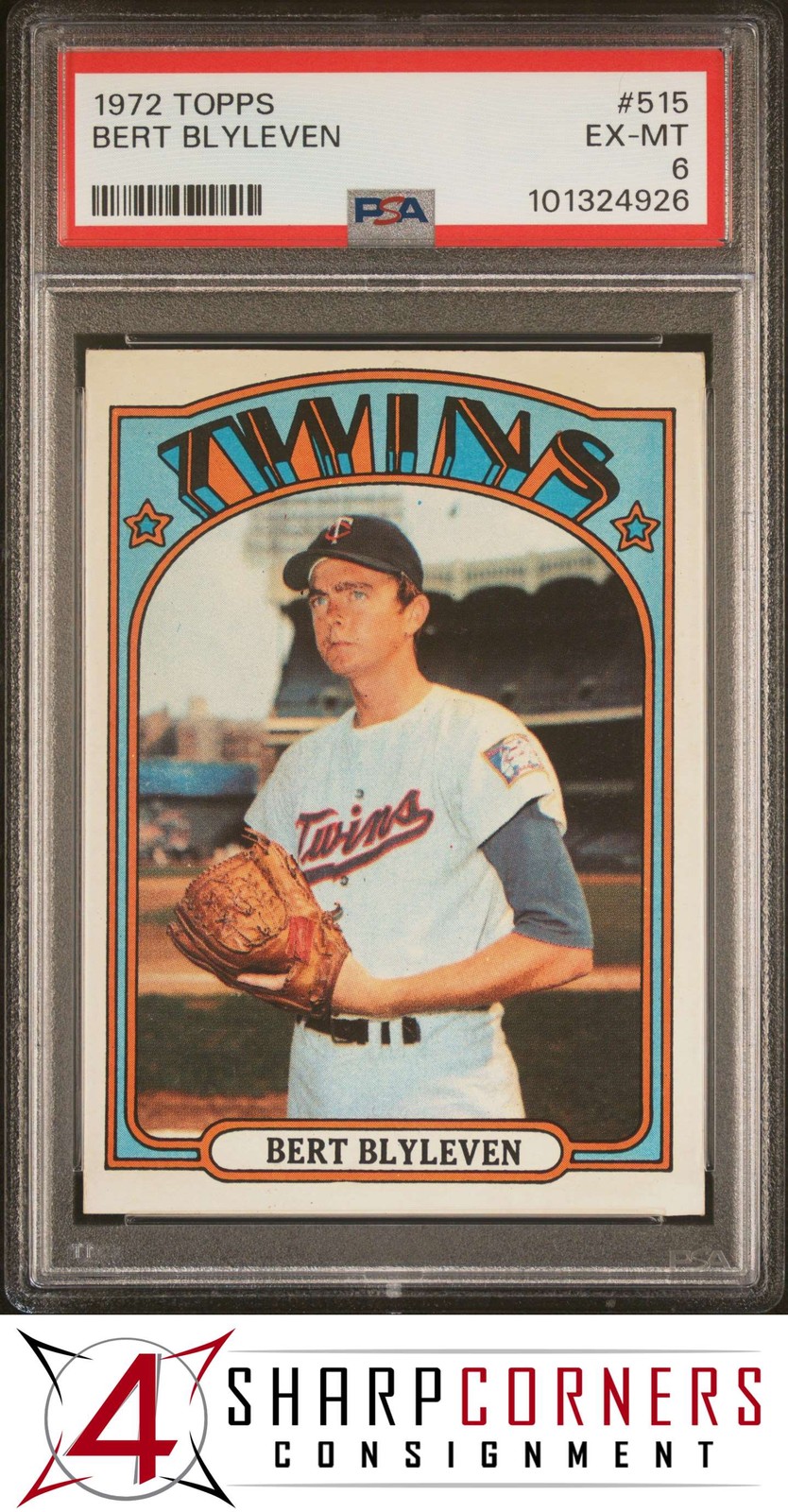 1972 TOPPS #515 BERT BLYLEVEN TWINS HOF PSA 6