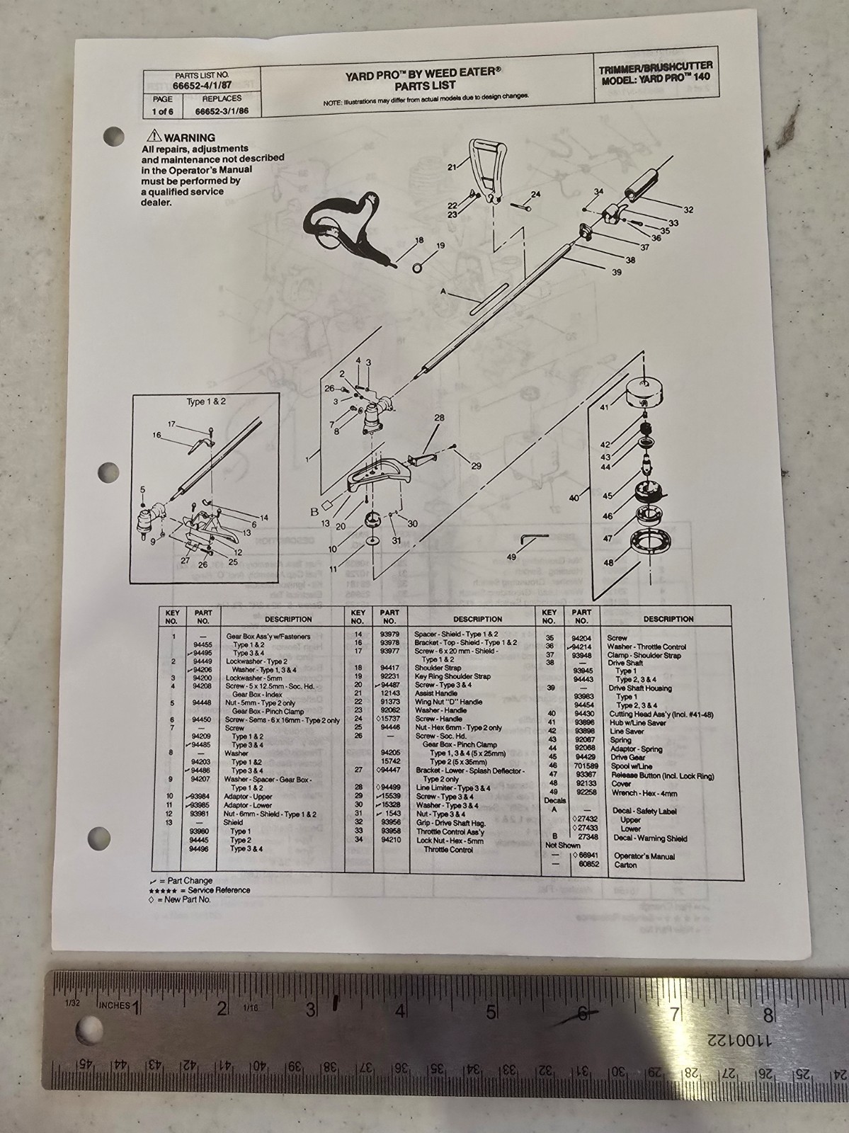 Parts List 66652, Model Yard Pro 140, Apr 87 - Free Shipping