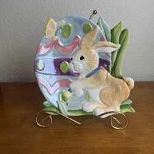 Fitz and Floyd Essentials Painting Easter Eggs Canape Plate Bunny Rabbit T73